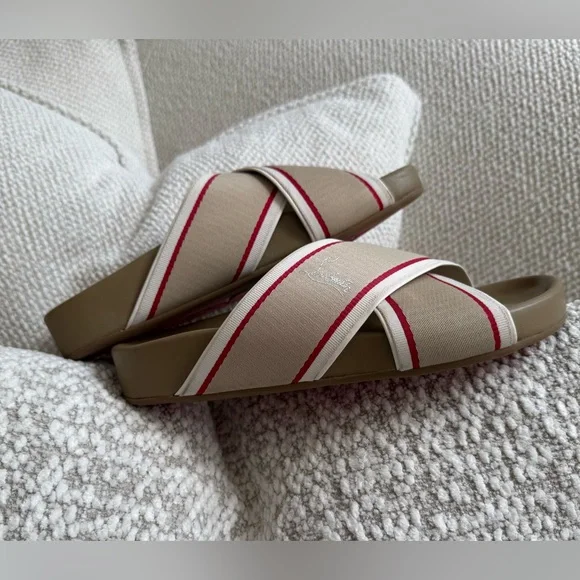 Christian Louboutin HOT CROSS BIZZ DONNA SLIDE SANDALS Ribbon/Napa 38.5 Zibeline - Picture 5 of 13